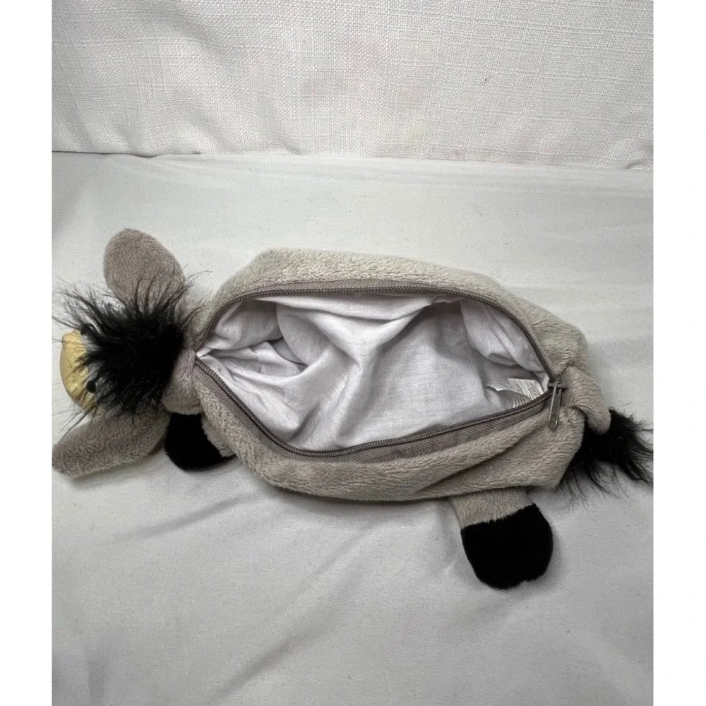 Plush Donkey Pencil Case Grey Fuzzy Stuffed Animal Zipper Pouch School Supplies